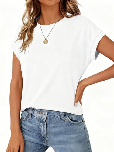 White Crop Tops for Women Crop Tops Cap Sleeve T Shirt Cotton Crewneck T Shirts for Women Loose Fit 2026 - Thumbnail 2