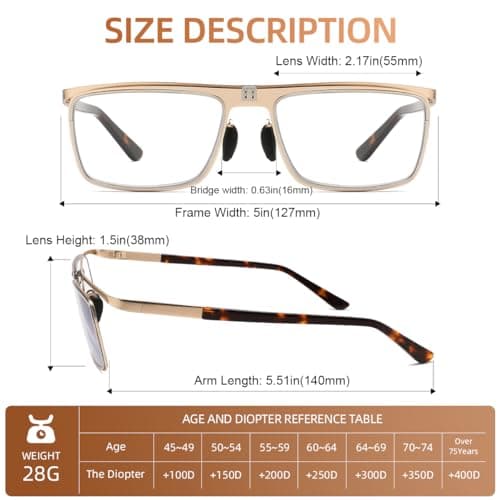 TOVEEN 2 Pack Flip Up Reading Glasses Blue Light Blocking, Durable Clip on Magnifying Glasses with Lightweight Metal Frame for Men Black/Gold +2.0 - Thumbnail 5