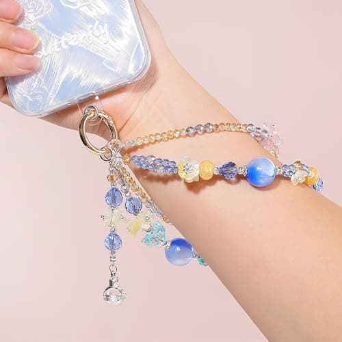 TIANTAIYUE Beaded Phone Charm Strap for Women, Aesthetic Crystal Glass & Pearl Wrist Lanyards, Universal Anti-Lost Detachable Cell Phone Chain for Smartphone Case, Camera, Keys, Gift for Her - Thumbnail 4