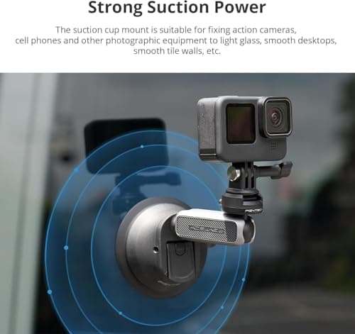 PGYTECH CapLock Suction Cup Car Mount, Quick Release for Action Camera, 1/4"-20 Thread Adapter, Compatible with DJI OSMO Action 6/5 Pro/Pocket 3/Xtra Muse, Gopro 13/12, Insta360 Ace Pro 2/X5/ONE RS/R - Thumbnail 6