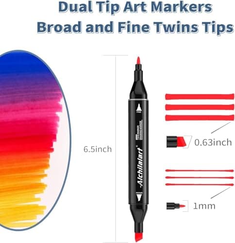 alchilalart 100 Colors Alcohol Markers Set, Dual Tip Art Markers with Case, Premium Artist Pens for Adult Coloring Books, Journaling, Sketching, Manga, Card Making, Gifts for Kids Teens & Women - Thumbnail 3