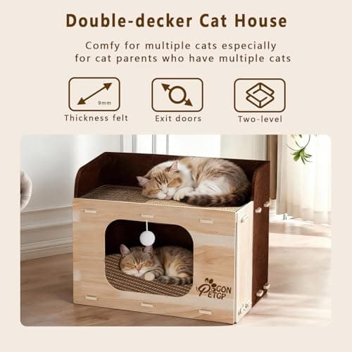 Cat Houses for Indoor Cats, Two-Story Cat Bed Cube for Multiple Small Kittens, Removable Felt Cat Cave Hideaway Condo with Fluffy Ball, Scratch Pad - Thumbnail 3