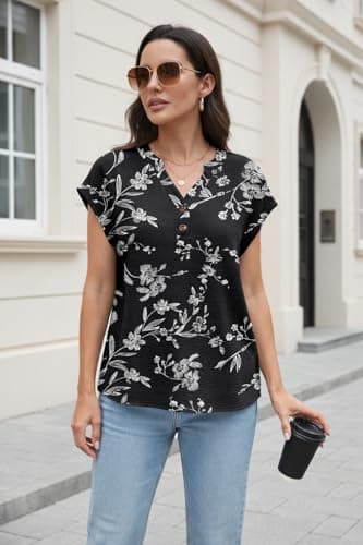 Lepunuo Womens Dressy Casual Boho Tops Trendy Work Formal Blouses Short Sleeve Button Down Shirts 2026 Vacation Fashion Clothes - Thumbnail 2