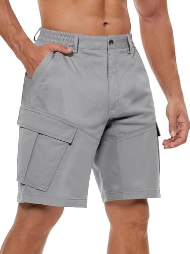 TRFIC Mens Cargo Shorts 10" Inseam Casual Stretch Shorts with 6 Pockets Button Closure for Summer Work Outdoor Light Gray - Image 1