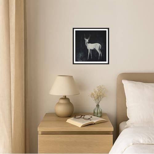 Moonow7 Deer Wall Art Framed – Small Minimalist Animal Print, Vintage Wall Decor for Living Room, Zen Forest Pictures for Bedroom, Rustic Farmhouse Artwork for Entryway, Gallery, Size 12x12” - Thumbnail 6