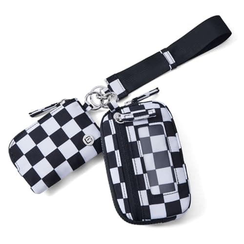 POIUGOYA Keychain Wristlet Wallet,Dual Pouch Wristlet Portable,Nylon RFID Coin Purse Small Wallet with key ring,ID Window