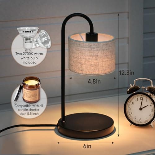 FINCMY Candle Warmer Lamp with Timer, Dimmable Candle Wax Warmer Electric Candle Warmer with Replacement Bulbs, Bedroom Home Decor Compatible with Various Candles (Linen) - Thumbnail 4