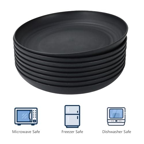 Homienly Dinner Plates Set of 8 Alternative for Plastic Plates Microwave and Dishwasher Safe Wheat Straw Plates for Kitchen Unbreakable Plate Set (Black, 10 inch) - Thumbnail 3