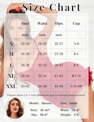 Tidouk Babydoll Lingerie for Women Sexy Lace Lingerie Dress A-line Petal Hem Nighty Push up Lingerie(Red,Small) - Thumbnail 6