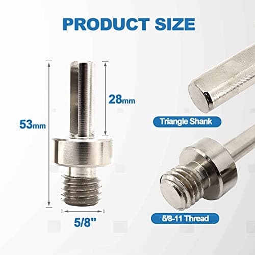 BRSCHNITT Core Drill Bit Arbor Adapter, 2pcs 5/8"-11 Thread to 3/8" Triangle Shank for Threaded Diamond Hole Saw Core Drill Bit - Thumbnail 2