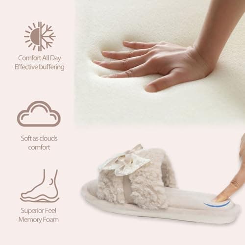 GOEWY Women's Open Toe Memory Foam Slippers - Cute Fuzzy House Shoes with Lace Bow, Soft Plush Slides for Indoor Comfort, Cozy Non-Slip Gift Gifts for Women Mom Ladies - Thumbnail 3