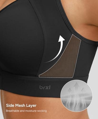 BRXL Front Closure Sports Bras for Women Padded High Impact Sports Bra Adjustable Cross Back Sports Bras Black S - Thumbnail 4