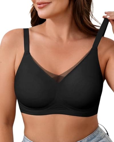 ZEBELL Wireless Bras for Women No Underwire, 2XL, Plus Size V Lace Comfortable Bralette with Support, Full Coverage T-Shirt Bra - Image 1