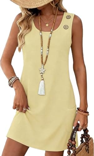 WEESO Plus Size Dresses for Curvy Women Mini Summer Sleeveless Sundress Maternity Tea Party Dress Cruise Outfits Yellow 2XL - Image 1