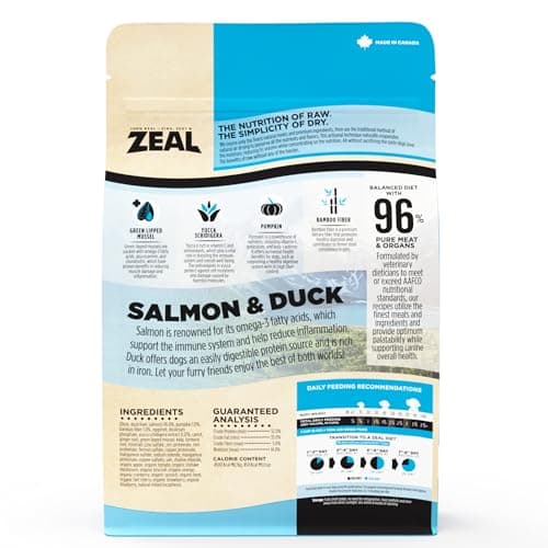 ZEAL Canada Air-Dried Salmon & Duck Recipe for Dogs - Superfood Omega-3 Rich, Dual-Protein, Grain Free, No Fillers, Complete Nutrition (Salmon & Duck, 1 lb) - Thumbnail 2