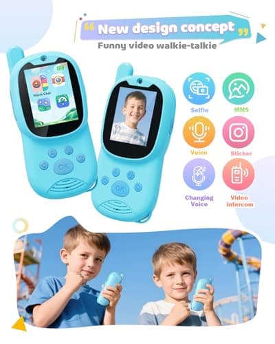 Eveedo Video walkie talkies for Kids,2 Pack Rechargeable Kids Walkie Talkies can Send Messages,Christmas Birthday Gifts for Kid Age 3-12,Portable Toddler Toy for 4 5 6 7 8 9 Year Old Girls Boys Blue - Thumbnail 2