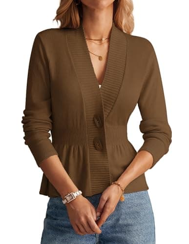 Cardigan Sweaters for Women Lightweight Long Sleeve Peplum Cardigan 2025 Fall Blazer Jackets Brown XL - Image 1