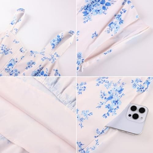 Belle Poque Floral Dress for Women Summer Wedding Guest Dresses 2026 Tea Party Dress Flowy Sundress with Pockets (Blue,M) - Thumbnail 6