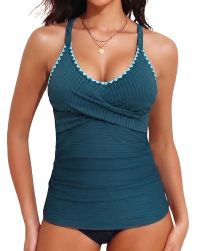 Womens Tankini Top V Neck Twist Front Black Bathing Suit Tummy Control Swim Top 2026 No Bottom - Image 1