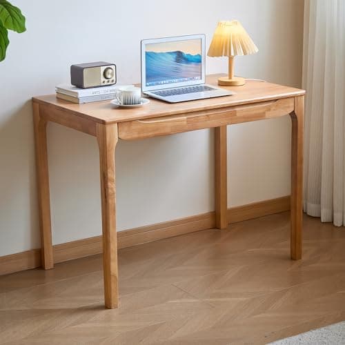 SUSVQLXG 40"x24" Solid Wood Desk with Drawers,Wood Writing Desk for Small Spaces, Home Office Desks for Work, Gaming Study PC Desk for Bedroom, Student Computer Desks(Natural Wood Color, 40 inch) - Image 1