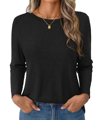 GKBK Women's Long Sleeve Shirts Casual Crewneck Tops Fall Fashion Soft Basic Tee for Work Business Black - Image 1