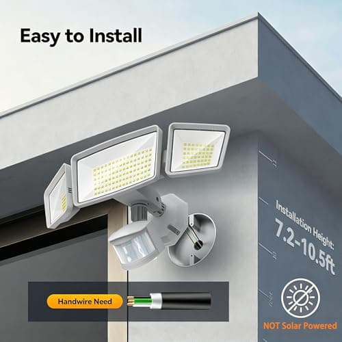 TECKNET 7500LM Motion Sensor Outdoor Lights, 150-LED 3-Head Security Light with Remote Control, 300°Wide Angle Flood Wall Lights with 4 Modes, IP66 Waterproof, Ideal for Garage, Patio, Yard - Thumbnail 6