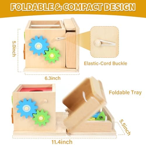 Kizfarm Wooden Montessori Baby Toys, 8-in-1 Wooden Play Kit Includes Object Permanent Box, Coin Box, Carrot Harvest, Shape Sorting & Stacking - Birthday Gift for Boys Girls Toddlers - Thumbnail 5