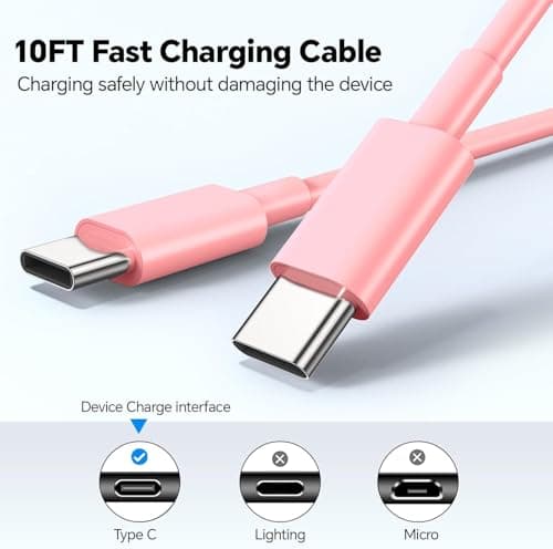 CXEVGBN Compatible with Phone USB C Charger Fast Charging,20W Type C Charger Block with 10FT USB C to C Cable(2Pack), Fast Charging Cable for Phone 17/16/15 Pro/Pro Max/Plus,Pad Pro/Air, Pink Blue - Thumbnail 5