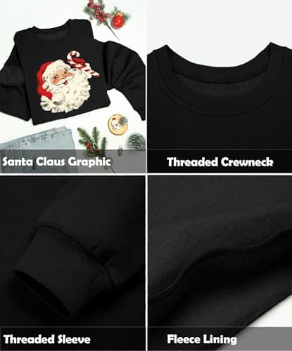 LETSEE Christmas Sweatshirts for Women 2025 Santa Claus Graphic Oversized Fleece Vacation Holiday Pullover Tops Xmas Gifts, A-Black, Medium - Thumbnail 5