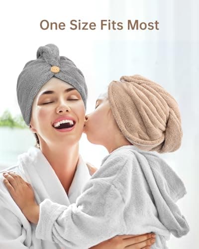 YFONG 3 Pack Hair Drying Towels, Hair Towel with Button, Super Absorbent Microfiber Hair Towel for Curly Hair, Fast Drying Hair Wraps for Women Girls, Microfiber Towel for Hair - Thumbnail 6