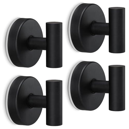 MNGD Towel Hooks Shower Suction Hook Towel Hanger for Bathroom Hanging Coat, Robe, Removable Wall Mounted Hook for Bedroom Kitchen Hotel Pool Matte Black(4-Pack)