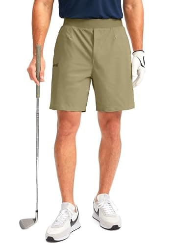 Viodia Men's 7" Golf Shorts with 5 Pockets Elastic Waist Quick Dry Stretch Lightweight Shorts for Men Hiking Casual Athletic Medium Khaki M - Thumbnail 2