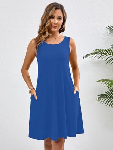 KORSIS Sundress for Women Casual T Shirt Tank Dresses Sleeveless Swing Flowy Ladies Formal Work Summer Dress with Pockets RoyalBlue M - Thumbnail 2