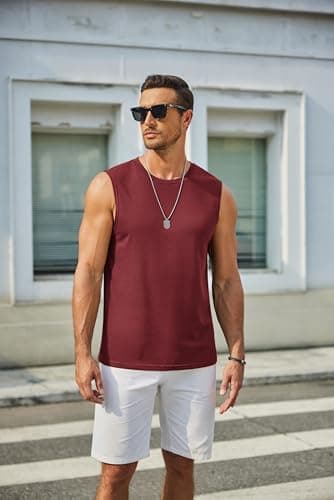 COOFANDY Gym Muscle Tanks for Men Cotton Active Tank Tops 3 Pack Soft Performance Workout Sleeveless Shirt Wine Red XL - Thumbnail 2