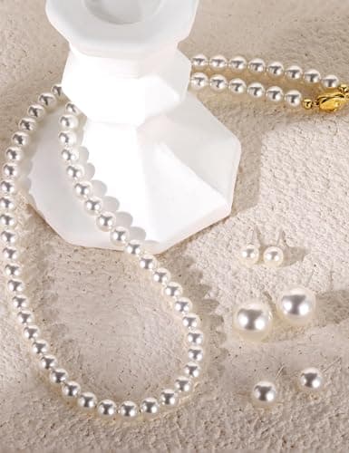 Mameloly Pearl Necklaces for Women Dainty 925 Sterling Silver 18K Gold Plated 6MM Simulated White Pearl Choker Necklace Strand for Her Engagement Wedding Birdal - Thumbnail 3