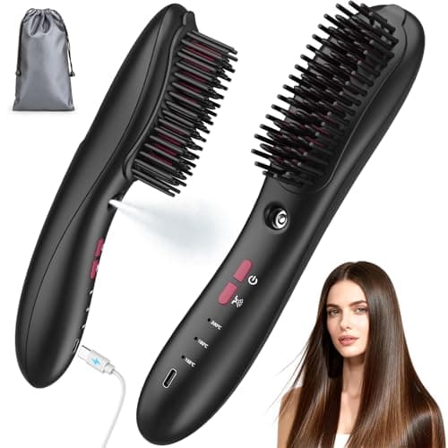 Wireless Straightener Comb with Spray Mist - 3 in 1 Straightening Brush, 3 Temp Settings, 3000mAh Rechargeable, 50 Min Runtime, for All Hair Types - Image 1