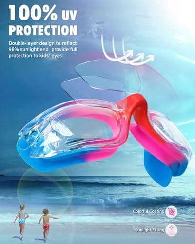 Aegend Swim Goggles for Kids Youth 3-14 Anti-Fog Anti-UV Comfort Fit Goggles for Swimming - Thumbnail 2