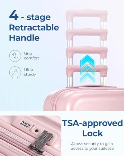 BAGSMART Hardside Expandable Luggage With Spinner Wheels, PC Lightweight Carry-On Luggage Airline Approved With TSA Lock, Durable Women Travel Suitcase Carry On 20 Inch, Pink - Thumbnail 6