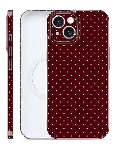 Aitipy Magnetic Polka Dot Phone Case for iPhone 15, Compatible with MagSafe, Cute Polka Dots Fashion Aesthetic Soft TPU Slim Shockproof Protective Phone Cover for Women Girls-Wine Red
