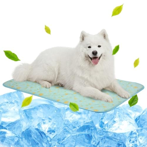 NWK Pet Cooling Mat for Large Dogs -Q-Max>0.345 Ice Silk Cooling Mat for Dogs & Cats Portable & Washable Pet Cooling Blanket, Car Seats, Beds for Summer (Green Fruit, 39'' X 27'' X 0.3'') - Image 1