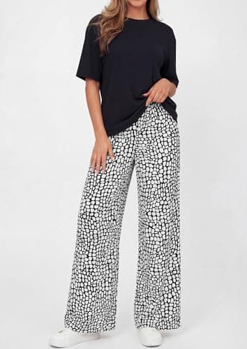 PRETTYGARDEN Women 2 piece Sets Summer Spring Short Sleeve Tops Leopard Flowy Beach Boho Pants Casual Business Work Cute Pj Lounge Sets Comfy Clothing Travel Vacation Outfits (Black Stone,S) - Thumbnail 5