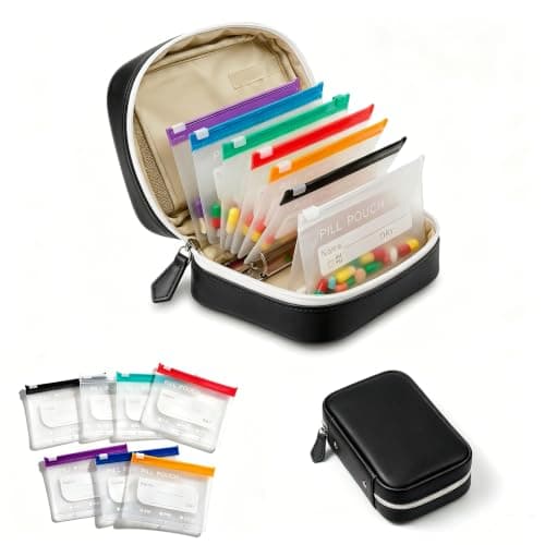 NeLiangIA Black Waterproof Pill Organizer, Large Capacity Travel Medicine Organizer with 14 Color Pouches, Pastilleros para Medicamentos, Portable Travel Pill Organizer for Family & Long Travel