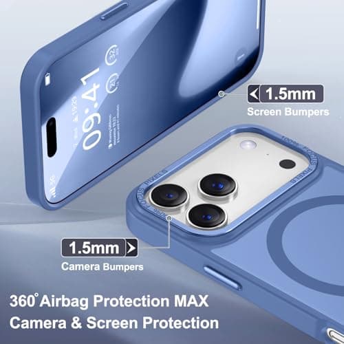 Newfuture Magnetic for iPhone 17 Pro Case [Compatible with Magsafe] [Military Grade Drop Protection] Translucent Matte Anti-Scratch Shockproof Protective Phone Cover 6.3 Inch, Light Blue - Thumbnail 6