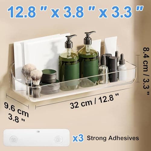 Diesisa 2pc Acrylic Wall Mount Organizer, Adhesive Shelf, Bathroom Shelves for Wall, Self Adhesive Organizer, Shower Caddies, No Drilling Hang Wall,with 3pack Tapes, for Bathroom, Kitchen, Living Room - Thumbnail 2