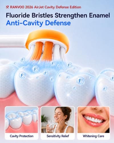 RANVOO AirJet X3 Extra [Max Interdental Clean] [Deep Cavity Defense] Electric Toothbrush, Orthodontic Braces Cleaning & Cavity Defense, Whitening & Gum Care, 60-Day Battery, Rechargeable Purple - Thumbnail 4