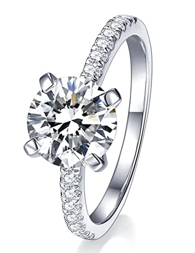 IMOLOVE Moissanite Engagement Ring for Women 2CT Promise Rings Sterling Silver with White Gold Plated-110B - Image 1