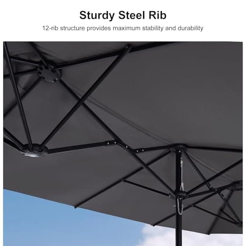 PURPLE LEAF 14ft Patio Market Umbrella with Base Double-Sided Rectangle Outdoor Table Sun Umbrellas with Crank 12 Heavy Duty Sturdy Ribs for Pool Beach Deck Backyard Light Gray - Thumbnail 4