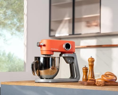 Kraftsman All-Metal Stand Mixer 5.3-Quart - Professional Kitchen Electric Food Mixer with Stainless Steel Mixing Bowl & Attachments for Baking, Dough & Cake, 8-Speed Control & Timer (Orange) - Thumbnail 2