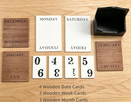 Perpetual Calendar Wooden Blocks Calendar for Home Valentines Day Gift Decor Office Decorations Desk Date Week Month Accessories (Black Calendar) - Thumbnail 5