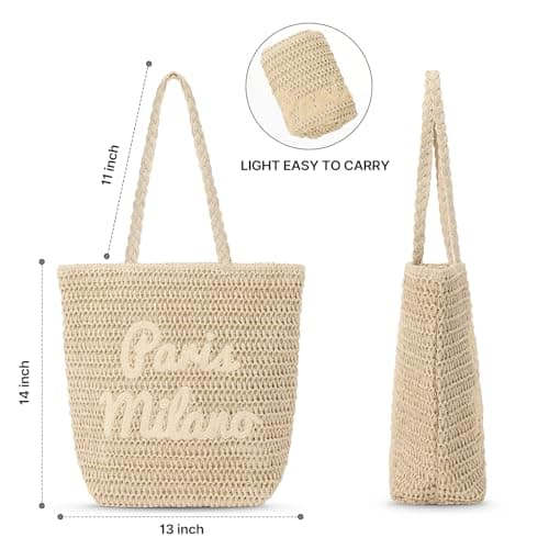 fauson Straw Beach Bags for Women - Large Straw Bag Woven Beach Tote, Summer Handmade Shoulder Handbag - Thumbnail 4